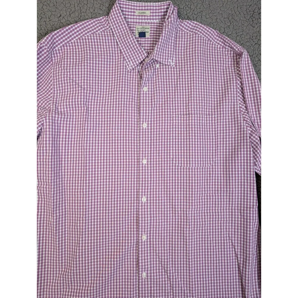 J. Crew Mens Shirt Button Up Purple Plaid 2-Ply 100% Cotton Classic Casual XL